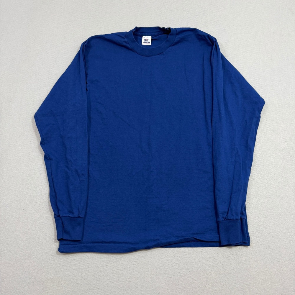 Vintage BVD Shirt Men's Extra Large Blue Long Sleeve Blank Single Stitch 90s